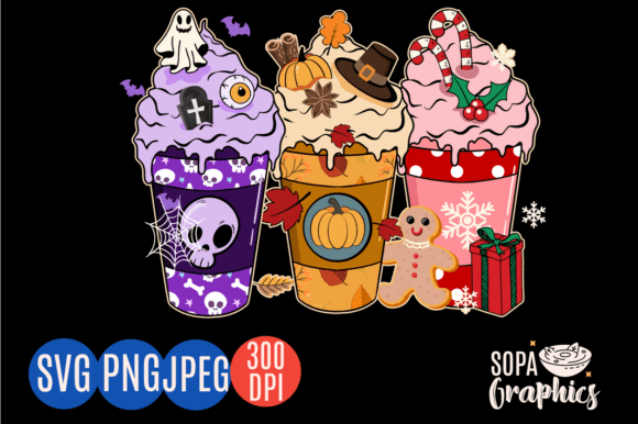 Hallothanksmas Coffee Latte Graphics for T-Shirt Designs