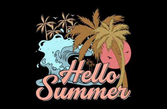 Hello Summer Surfing Graphics for T-Shirt Designs