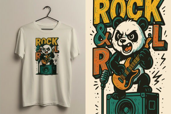 Retro Rock Panda Graphic for T-Shirt Designs